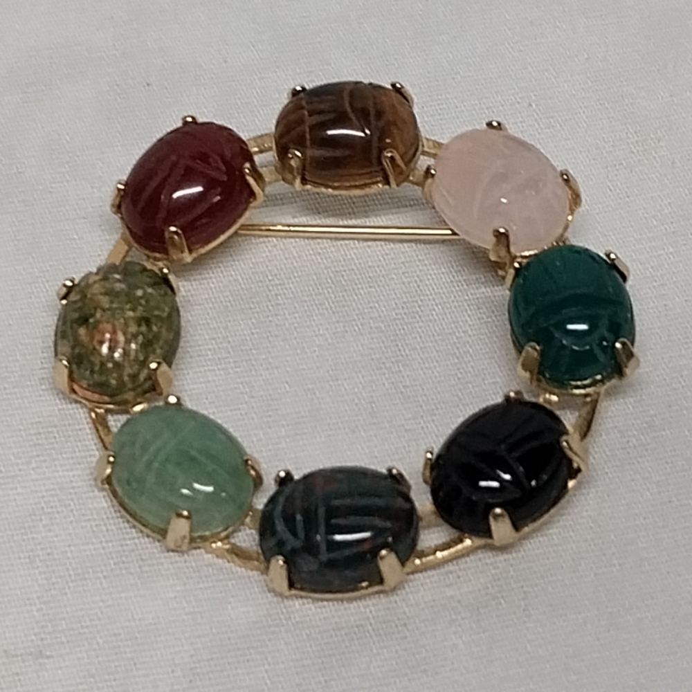 Jojak Jewelers Rare Multi-Stone Gold Over Sterling Silver 925 Scarab Brooch